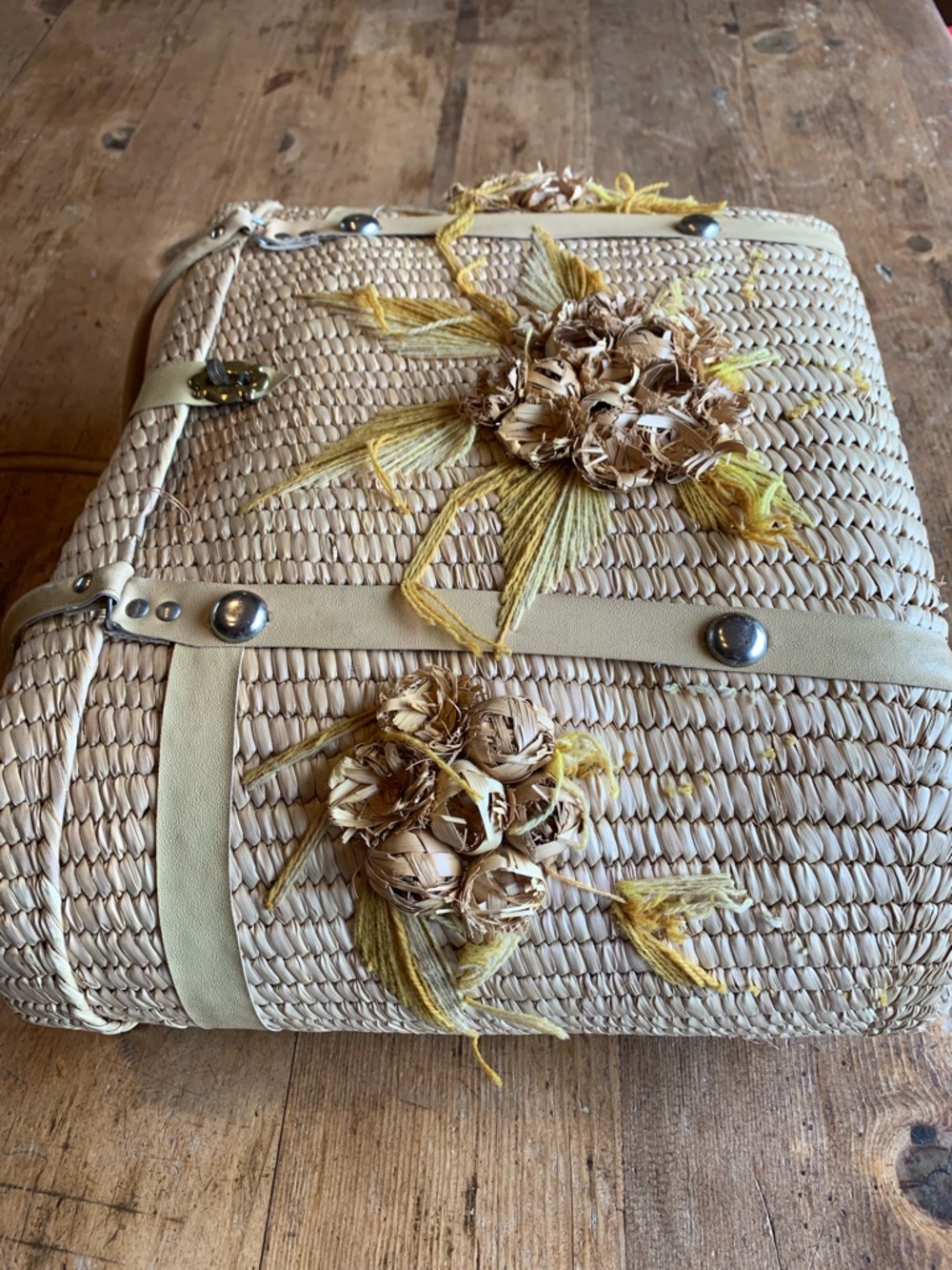 Vintage Woven Straw Tote with Yellow Floral Embroidery - Picture 16 of 16